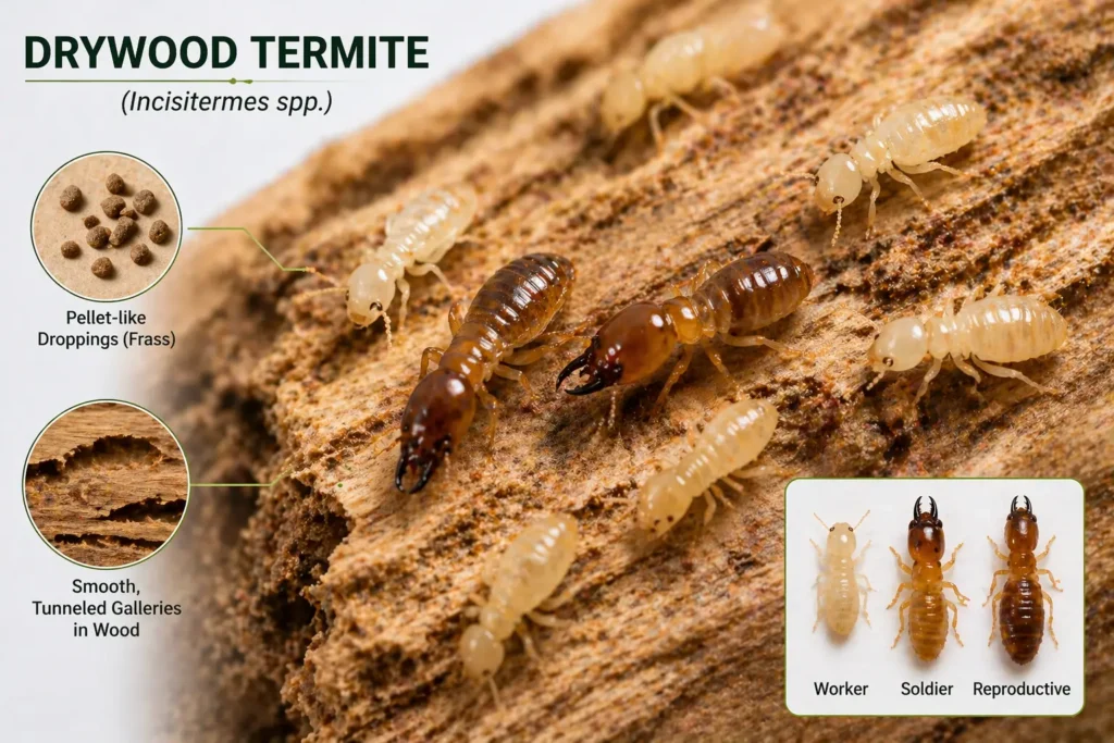 Drywood termite close-up — Treebark pest control Southern California