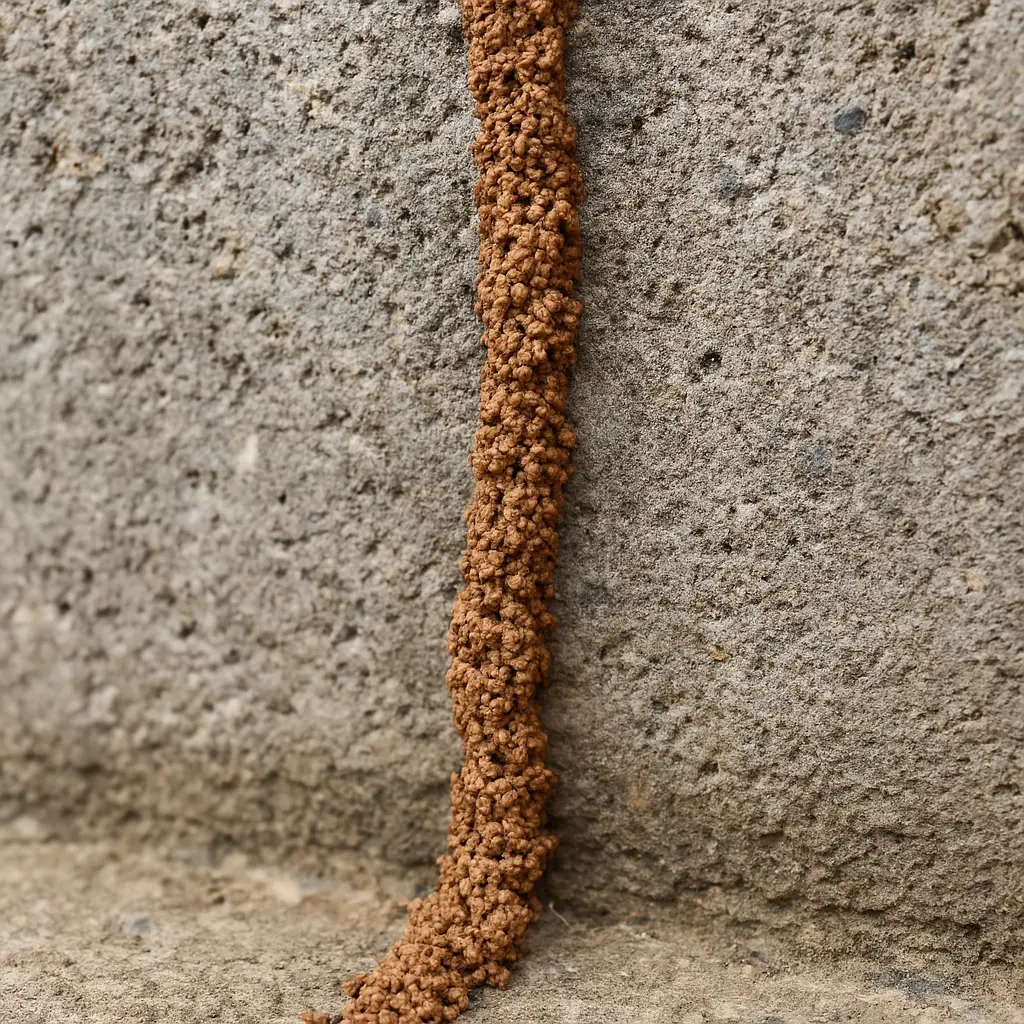 Termites build mud tube inside the house
