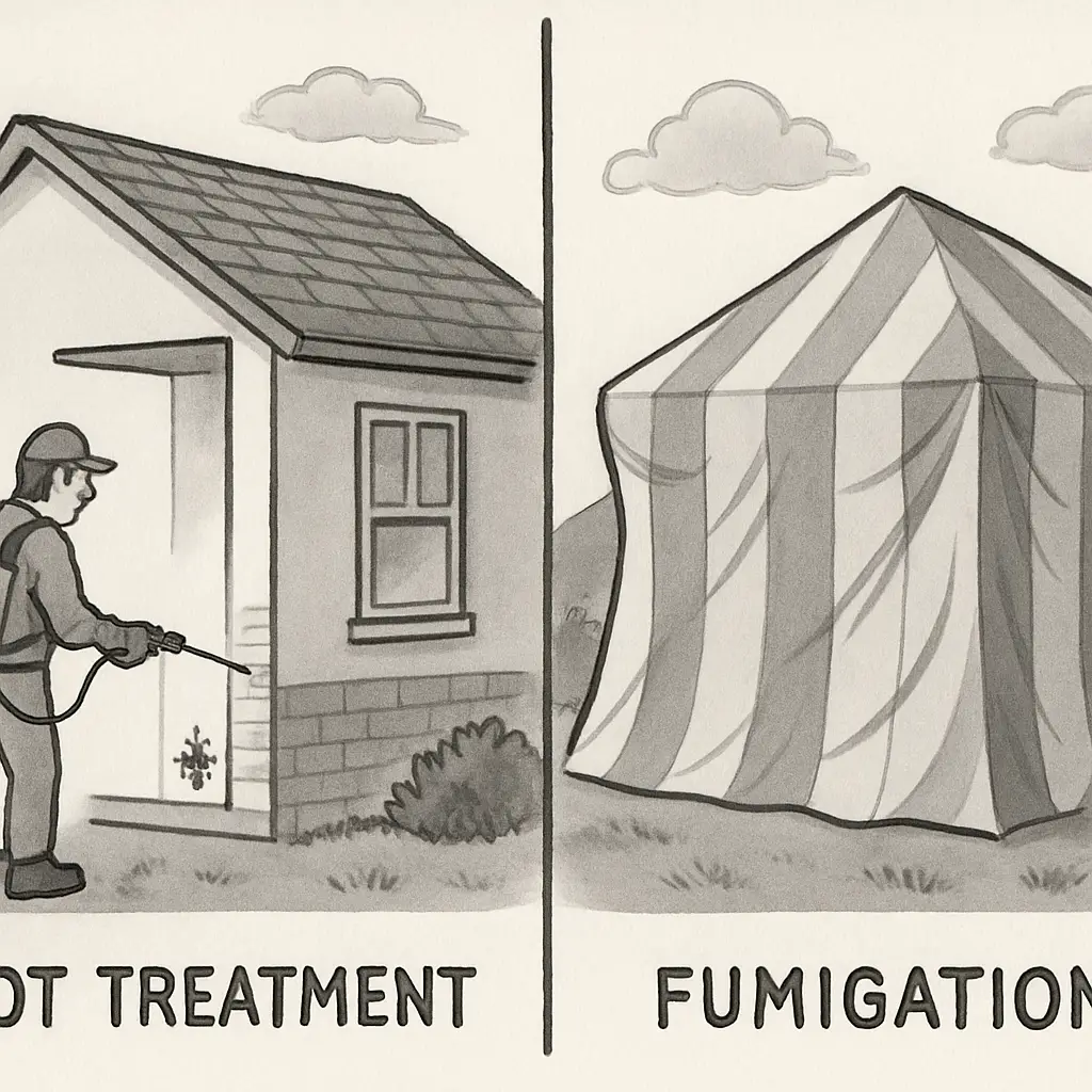 We can eliminate termites in the house through fumigation and root treatment.