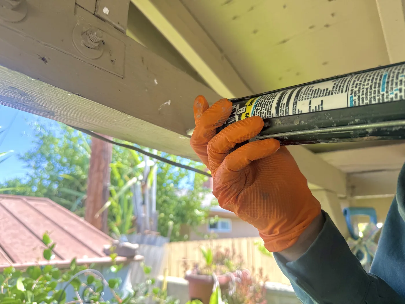 Pest Control Huntington Beach CA | Treebark 5 Huntington Beach termite work - exclusion caulk at beam joint
