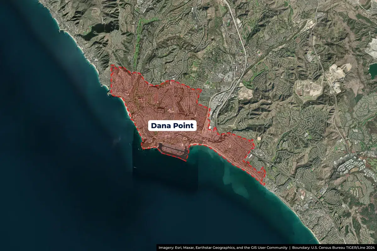 Dana Point, CA service area satellite map Satellite map of Dana Point, CA service area with city boundary outlined
